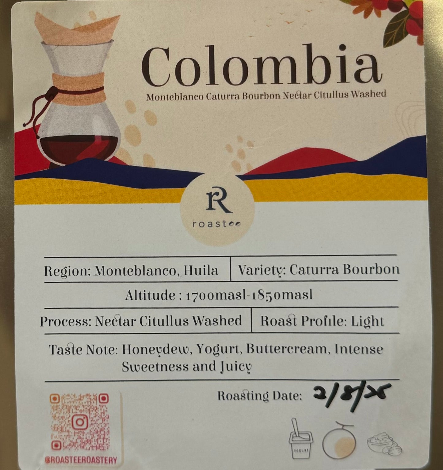 Colombia Monteblanco Cattura Bourbon Nectar (Honeydaw, buttercream, sweetness & juicy)